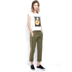 ZADIG & VOLTAIRE Pomelo Pant Khaki Green Gold & Black Stripe Down Sides, 34 (XS)